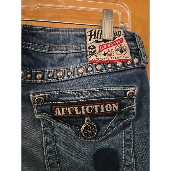 Affliction Jeans Womens 25x31 Blue Flared Embroidered Pockets - Picture 8 of 12
